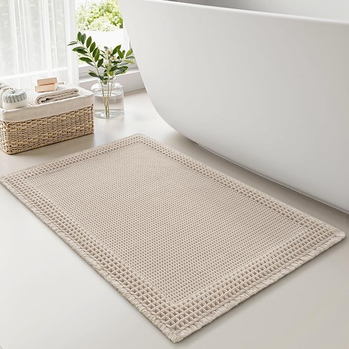 RESARE Waffle Bath Mat for Bathroom Non Slip Bathroom Rugs 20x32 Pale Beige | by Resare