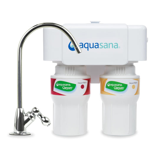 Aquasana Under Sink Water Filter System - Reduces PFAS, Lead, & Chlorine in Drinking Water - Under Counter Claryum Filtration for Kitchen - 2-Stage - Chrome Faucet - AQ-5200.56