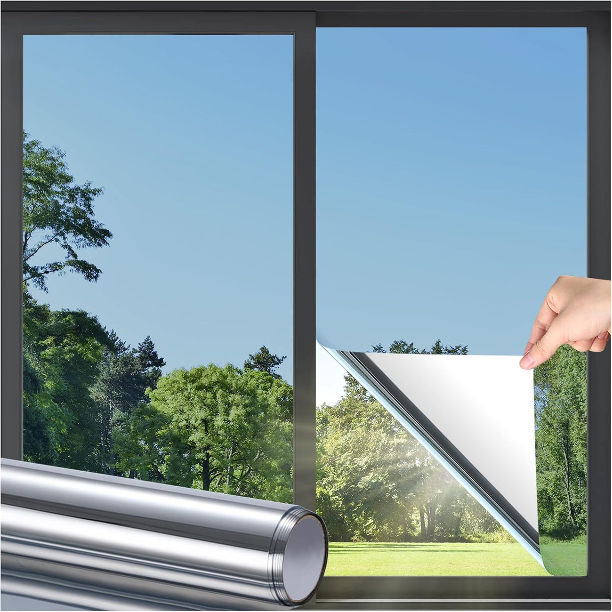 DOWELL Window Privacy Film, One Way Window Tint for Home, Static Cling Anti UV Sun Blocking Reflective Mirror Film, Heat Control See Out Not in Glass Tinting, Silver, 23.6" x 78.7"