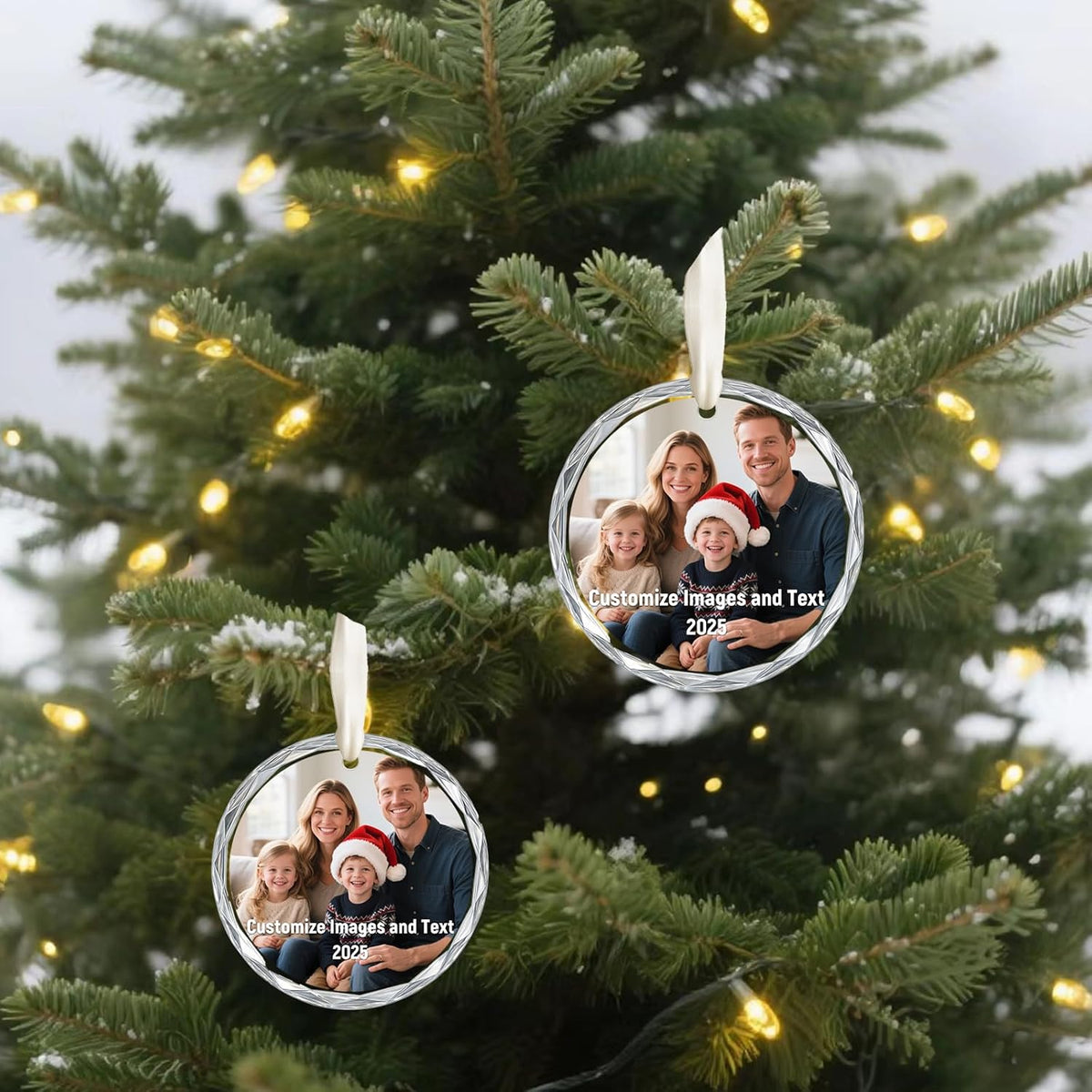 Personalized Christmas Ornament 2025, Custom Christmas Photo Crystal Glass Ornaments with Name or Date, Personalized Christmas Tree Decor Gifts for Family, Friends or Newlyweds