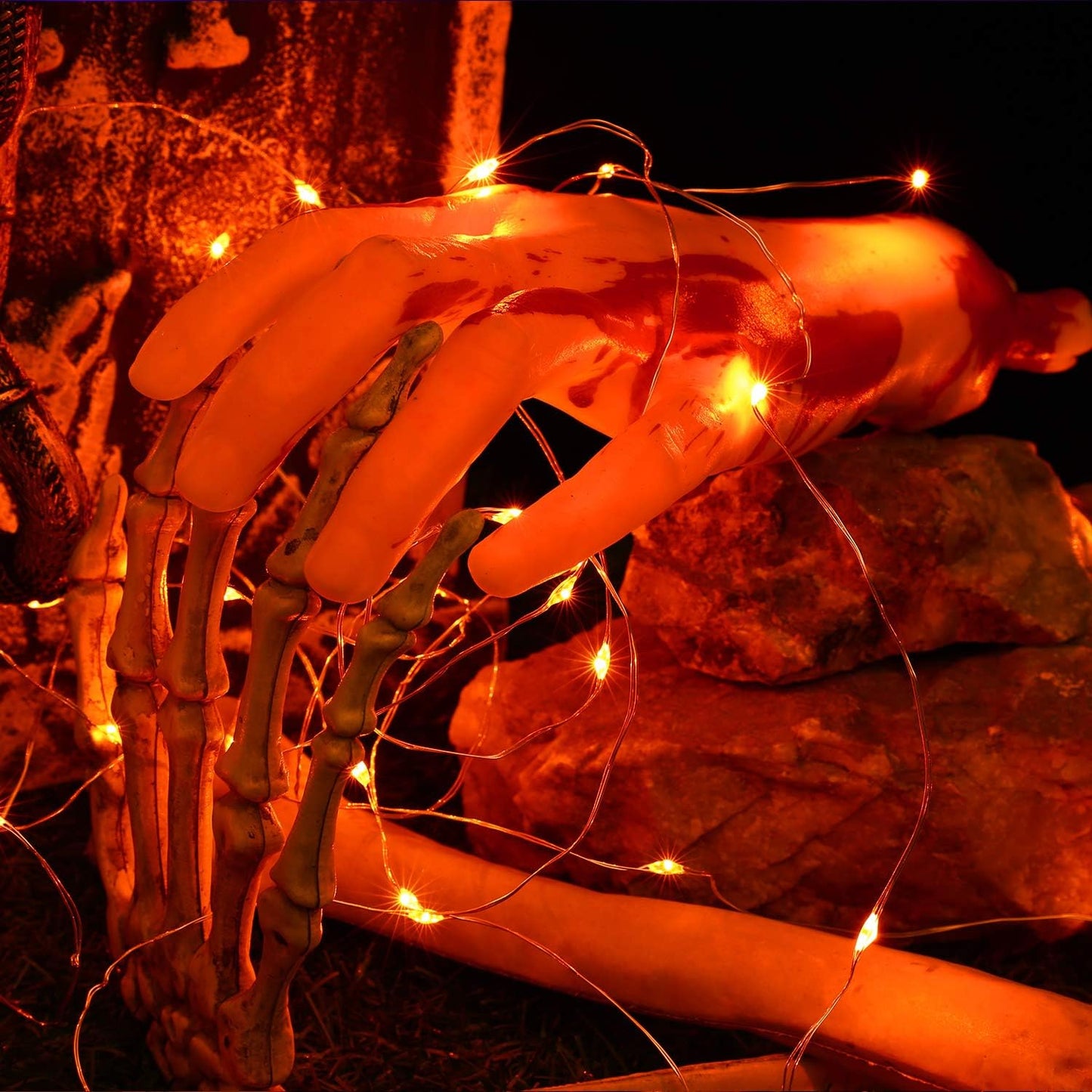 BrizLabs Orange Fairy Lights, 19.47ft 60 LED Orange Halloween String Lights, 8 Modes Battery Fairy Light with Remote, Indoor Outdoor Starry Twinkle Light for DIY Home Bedroom Patio Holiday Party Decor