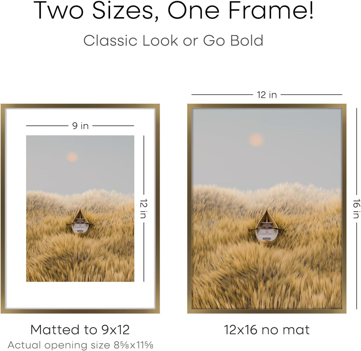 Homeforia 12x16 Picture Frame Bronze, High End Metal 12x16 Brass Poster Frames with Mat 9x12 Photo, 12 x 16 Bronze Frame Matted to 9 by 12 Print, 16by12 Thin Frames, Tempered Glass, Wall Kit, Set of 1