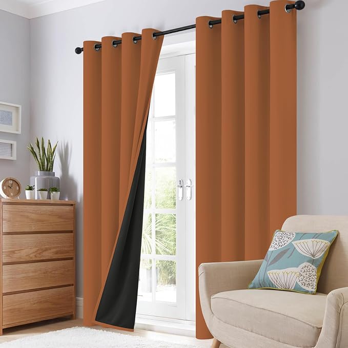 SimpleHome Orange 100% Blackout Curtains Room Darkening Living Room 84 Inch | - Image 8