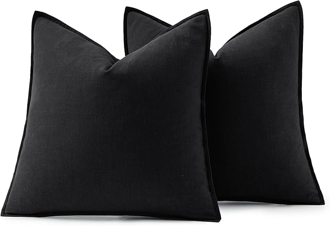 MIULEE Decorative Linen Euro Sham Pillow Covers 22x22 Inch Black | Boho - Image 6