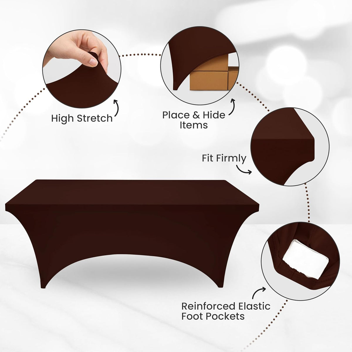 Utopia Kitchen 6FT Spandex Tablecloth [1 Pack, Light Coffee] 200 GSM Stretch, Fitted, Washable and Wrinkle Resistant Table Cloth Rectangle Cover for Trade Shows, Wedding, Parties [72Lx30Wx30H Inch]