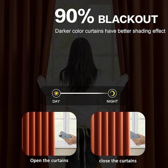 Burnt Orange Window Curtains 72 Inches Long, Fall Block Out Room Darkening - Image 3