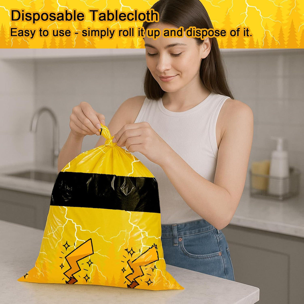 3-Pack Yellow Cartoon Plastic Birthday Tablecloths - 54x108in Rectangle Party Table Covers for Little Ones & Adults, Durable Birthday Party Decorations