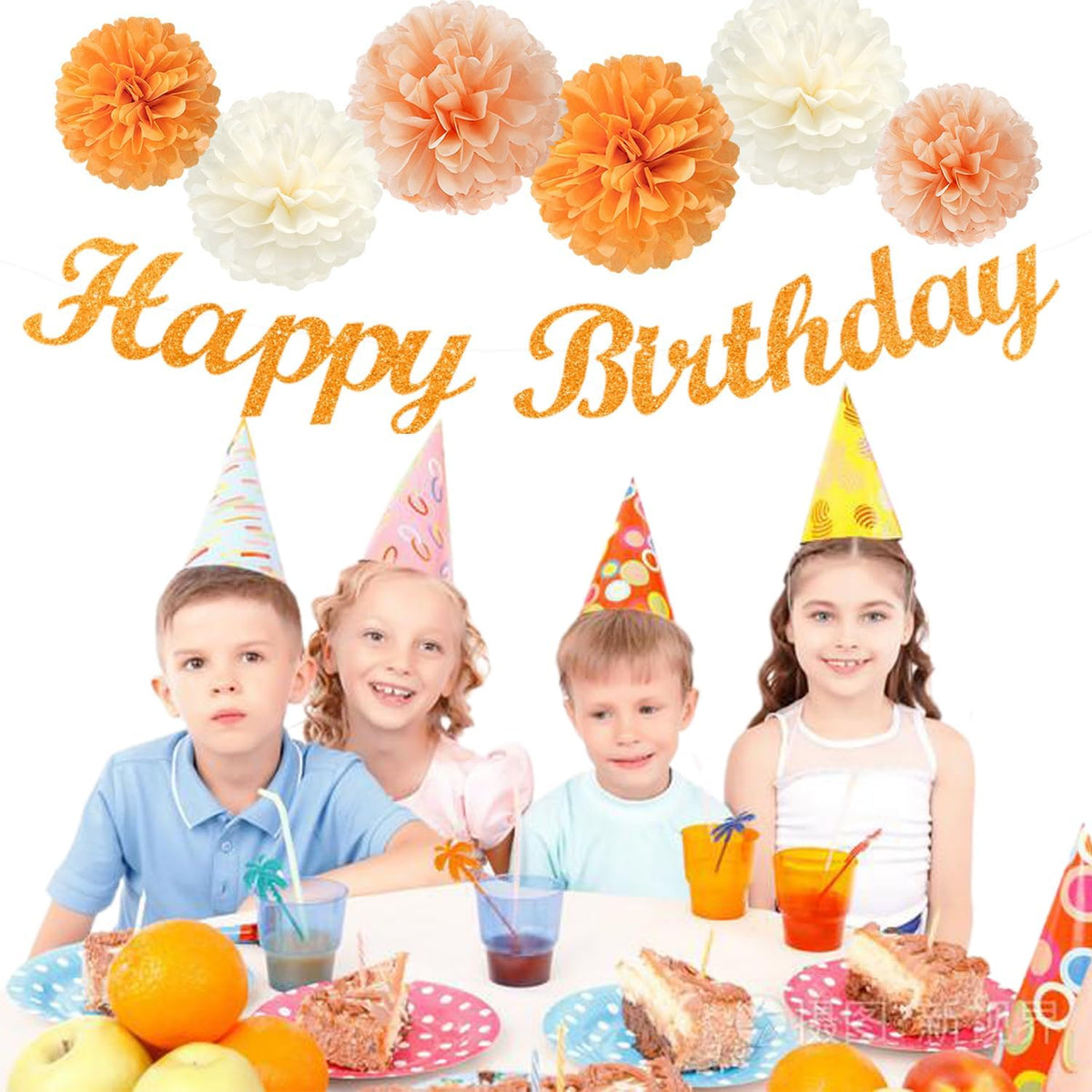 Orange Hippie Birthday Party-Decorations Paper-Flowers - 14pcs Happy Banner Fall Honeycomb Tissue Pom Poms,Boho Streamers Garland Fans,Sweet Peach Groovy Sunset Groovy Hanging Supplies Decor Hugfond
