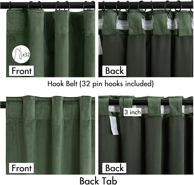 MIULEE Velvet Curtains 50W x 96L 2 Panels Olive Green Blackout Curtains | - Image 3