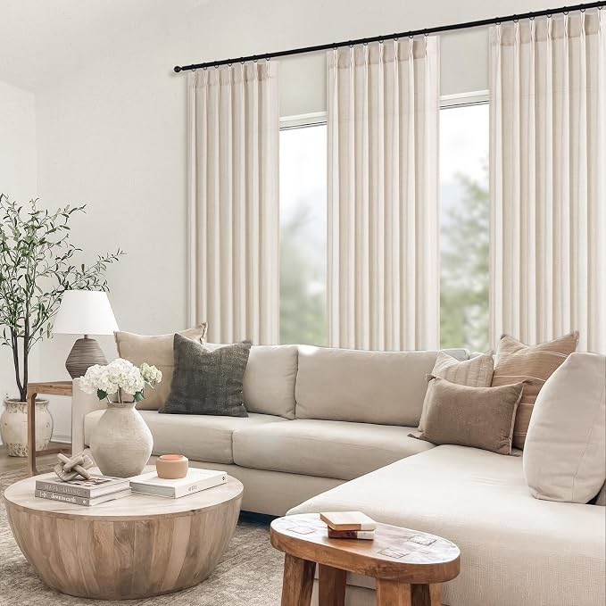 Topfinel 96 Inches Long Pinch Pleated Semi Sheer Curtains, Ivory Beige Linen - Image 8