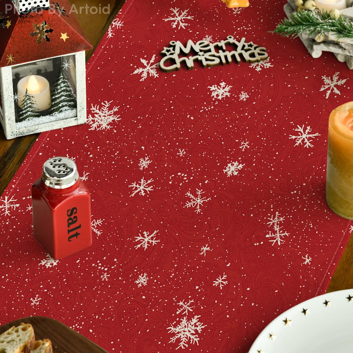Artoid Mode Snowman Christmas Birds Trees Table Runner, Seasonal Winter Xmas Holiday Kitchen Dining Table Decoration for Indoor Outdoor Home Party Decor 13 x 108 Inch