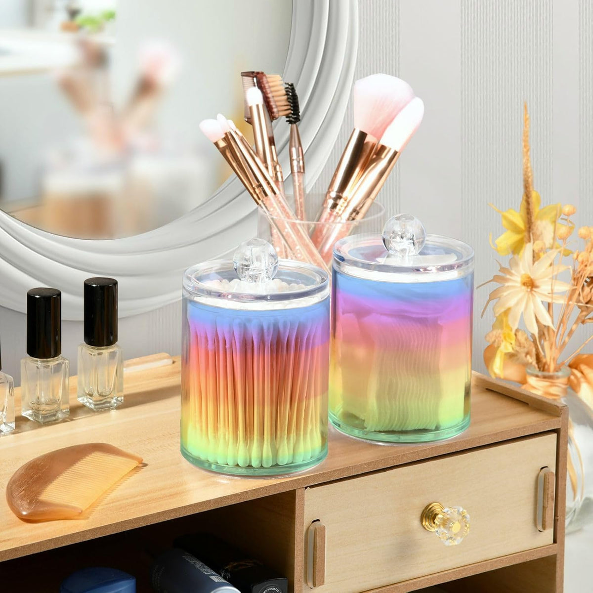 Rainbow Pastel 2PC Airtight Transparent Plastic Storage Jar Food Storage Container Plastic for Food Herbs Tea etc with Storage Lid easy to use and clean With lid Easy To Use