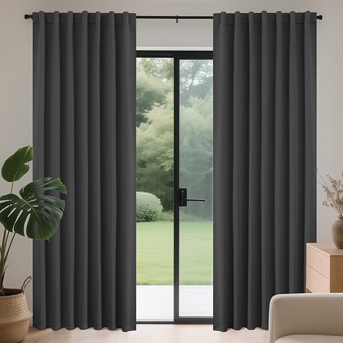 Joydeco Blackout Curtains 84 Inch Length 2 Panels Set, Thermal Insulated Black by JOYDECO