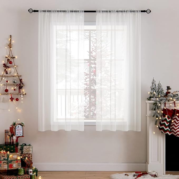 MIULEE Ivory Window Sheer Curtains 2 Panels Width 42 x Length 63 Inches | Sheer by MIULEE