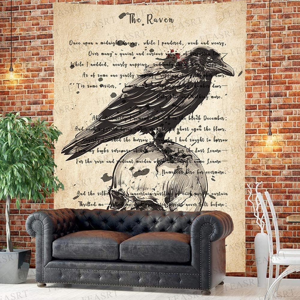 The Raven Wall Tapestry Predator Viking Crow Art Tapestry Ancient Hymn Art Wall Hanging Tapestries 71x93 Inches for Home Living Room Bedroom Dorm GTQQAY1545