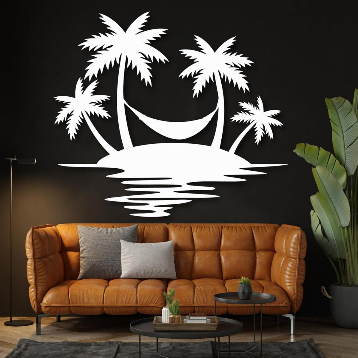 Palm Tree Metal Wall Decor,Palm Tree Outdoor Wall Art,Tropical Palm Tree Wall Decorations for Living Room,Outdoor Wall Decorations for House(24"×21",Black)
