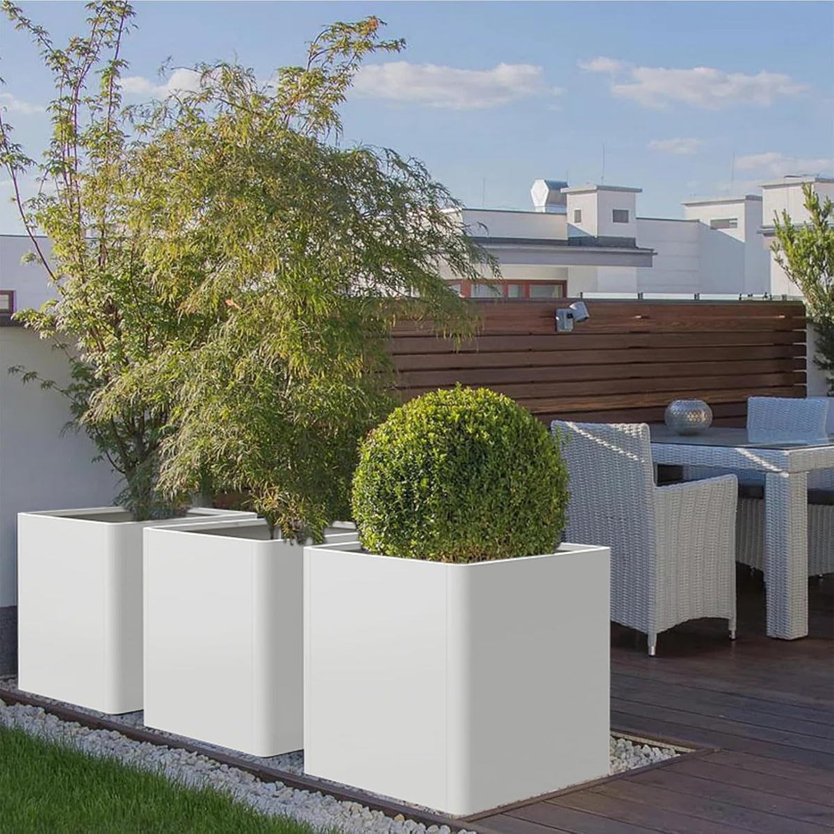 Large Outdoor Square Planter 20" L x 20" W x 21" H,White Square Planters for Indoor and Outdoor All-Weather Use