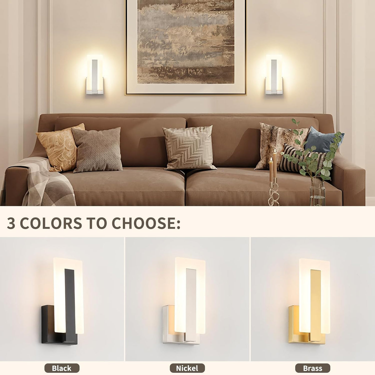 Joosenhouse Modern LED Wall Sconce Set of 2, Hardwired 3000K Warm White Light Wall Lights, 7W Up and Down Wall Mount Light, 9.76 inch Brushed Nickel Indoor Wall Sconce Wall Lighting