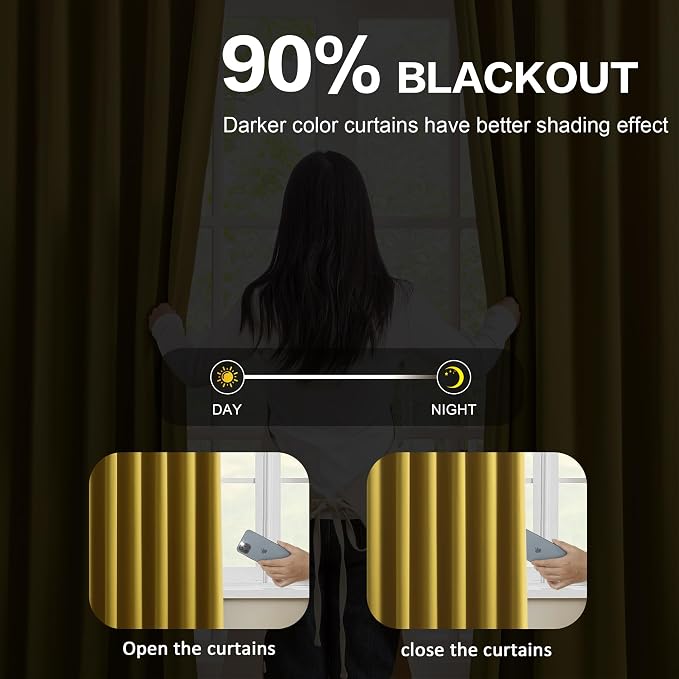 Yellow Pinch Pleated Curtains 120 Inch Length 2 Panels Set Noise Cancelling - Image 3