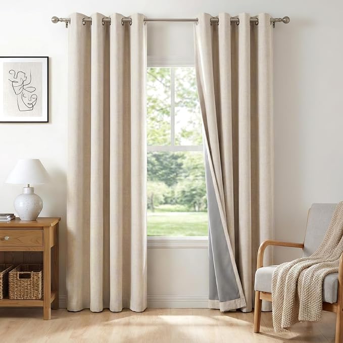 100% Blackout Linen Textured Curtains 96 Inch Long, Oatmeal | 100% Blackout by 100BlackoutShield