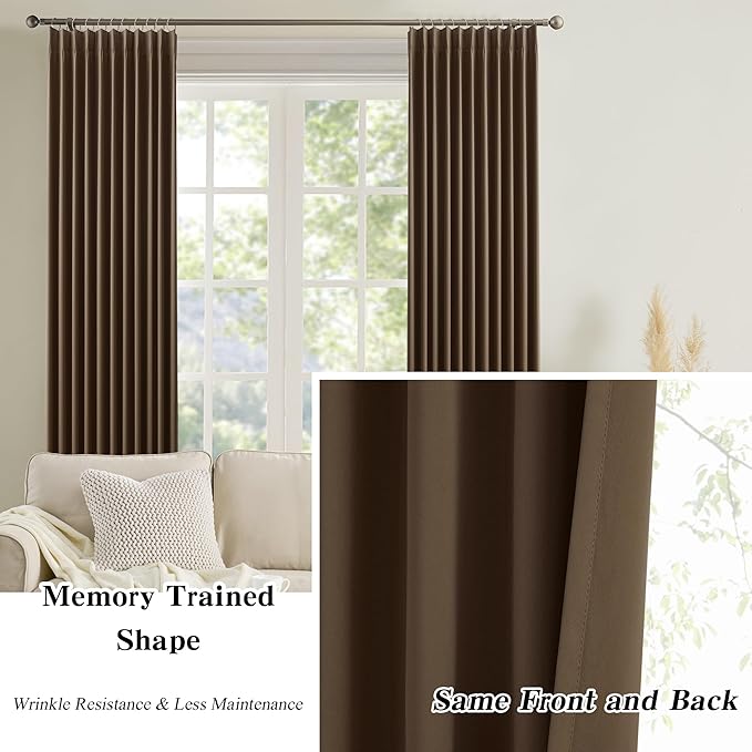Brown Blackout Curtains 138 Inches Long, Extra Long Pinch Pleats Living Room - Image 6