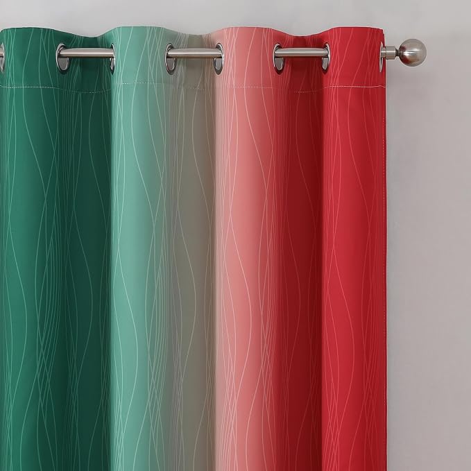 Red and Green Ombre Blackout Curtains 52Wx72L 2 Panels | Ombre Christmas - Image 4