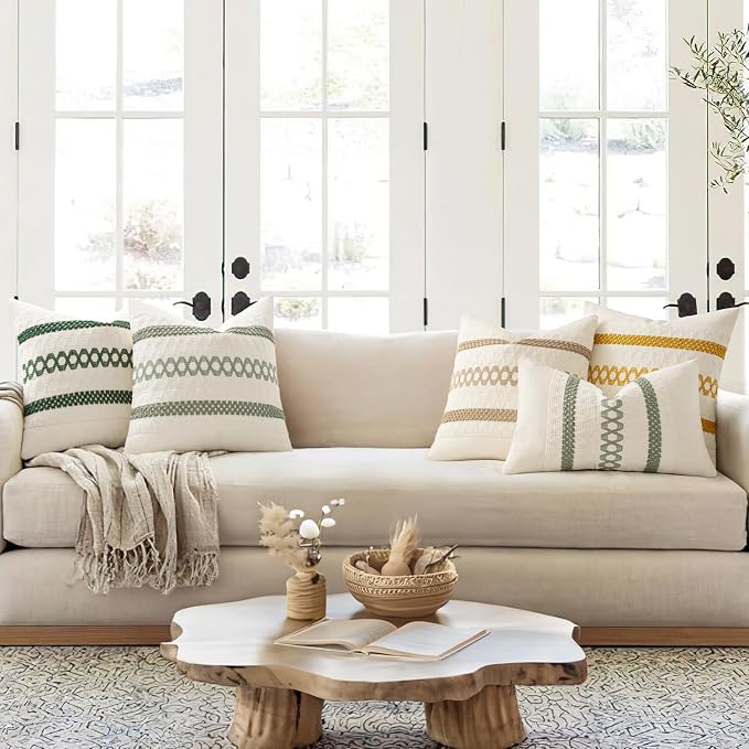 MIULEE Set of 2 Sage Green Boho Decorative Pillow Covers 22x22 Inch | Farmhouse - Image 6