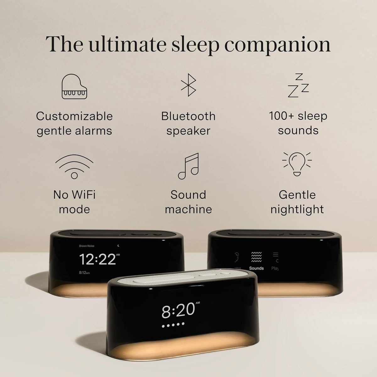 Loftie Alarm Clock with Sound Machine – Smart Alarm Clock with Light, White Noise, Bluetooth Speaker, Night Light Sound Machine, 100+ Sounds, Blackout Mode, No WiFi Mode, Optional Subscription - Black