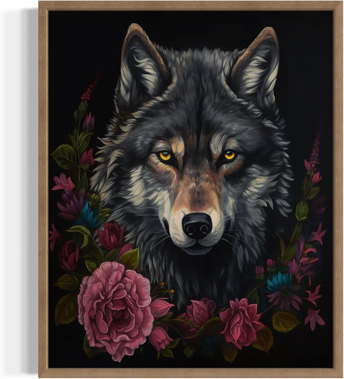 Vintage Wolf Poster Art Print, Halloween Scary Wall Art Academia Spooky Painting Decoration for Horror Prints, Gothic Posters Bedroom Decor 89 (Vintage Wolf, 16 x 20 inches, Wood Frame)