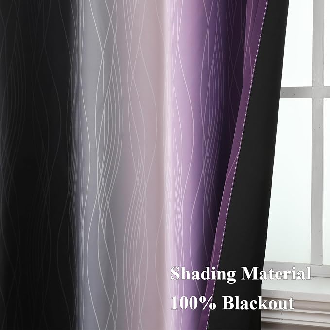 Black and Purple Ombre Blackout Curtains 84 Inch Length | Room Darkening - Image 5