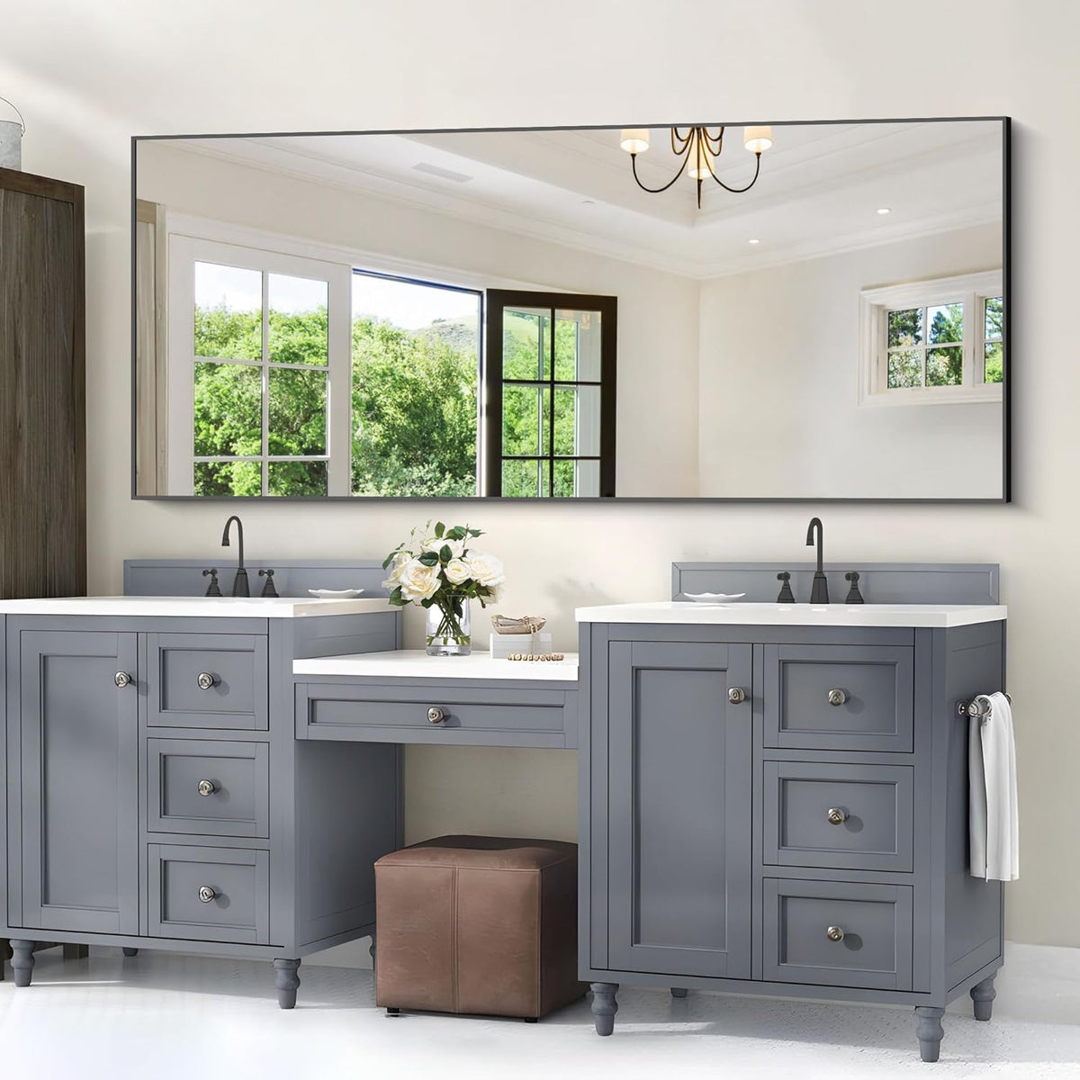 30x72inch Bathroom Mirror, Black Rectangle Mirror with Thin Frame, Large Rectangular Wall Mirror for Bathroom, Living Roomm, Hair Salon, Big Farmehouse Mirror Hang Horizontal/Vertical