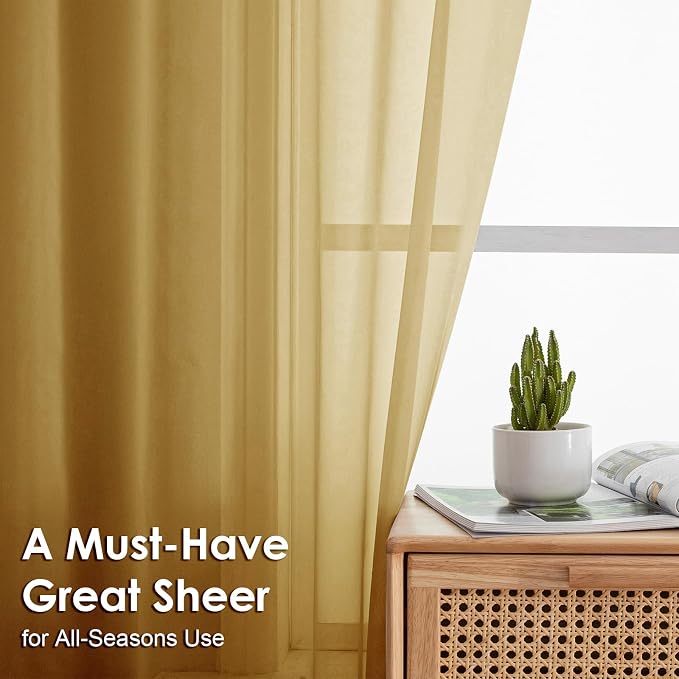 Gold Sheer Curtains 54 Inches Long 2 Panels - Image 2