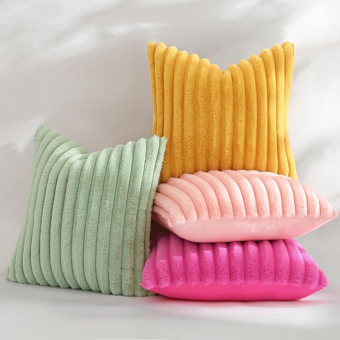 decorUhome Fall Faux Fur Throw Pillow Covers 20x20 Set of 2 Mustard Yellow | - Image 5
