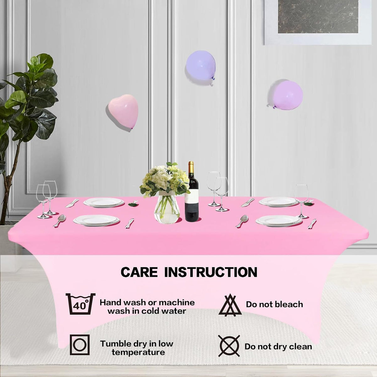IVAPUPU 2 Pack 4FT Table Cloth for Rectangular Fitted Events Stretch Pink Table Covers Washable Cover Spandex Tablecloth Protector for Party, Wedding, Cocktail, Banquet, Festival