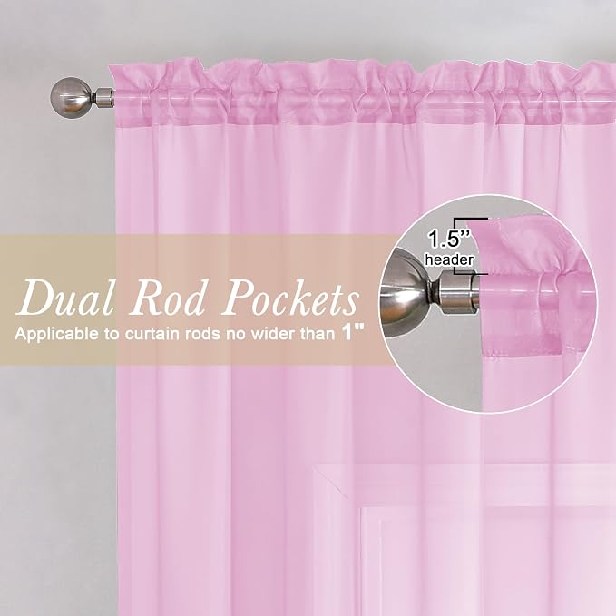Light Pink Sheer Curtains 120 Inches Long 2 Pcs, Solid Voile Light Filtering - Image 6