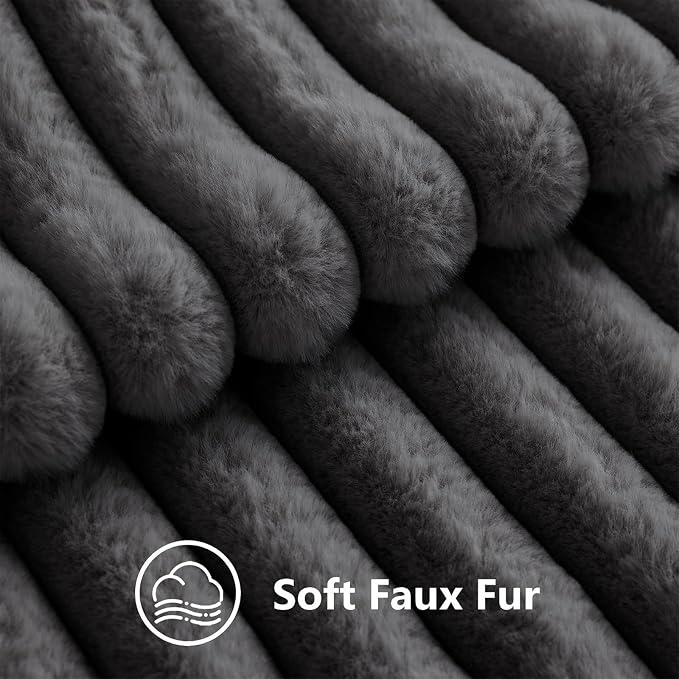 decorUhome Fall Faux Fur Throw Pillow Covers 22x22 Set of 2 Dark Grey | - Image 3