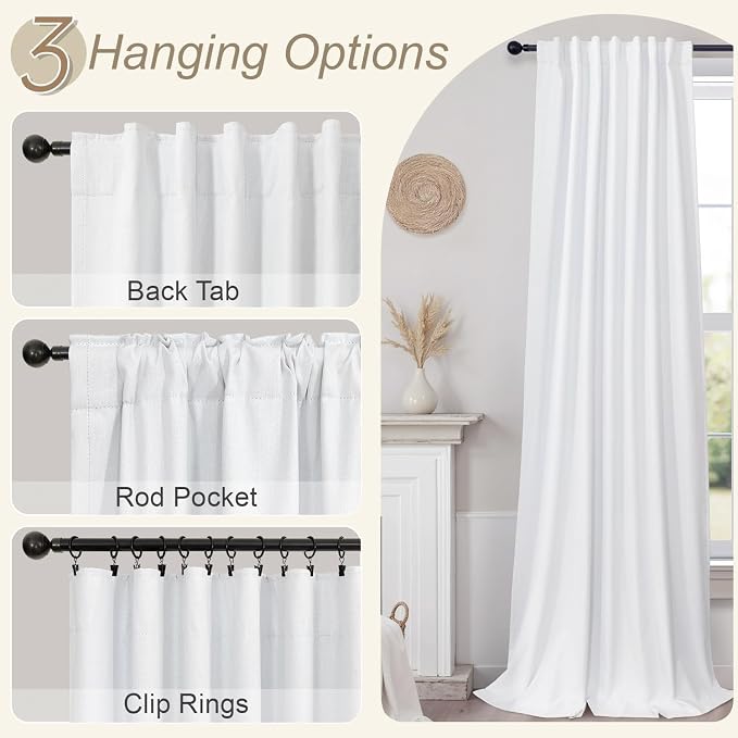 White Blackout Curtains 96 Inches Long 2 Panel Burg - Image 6