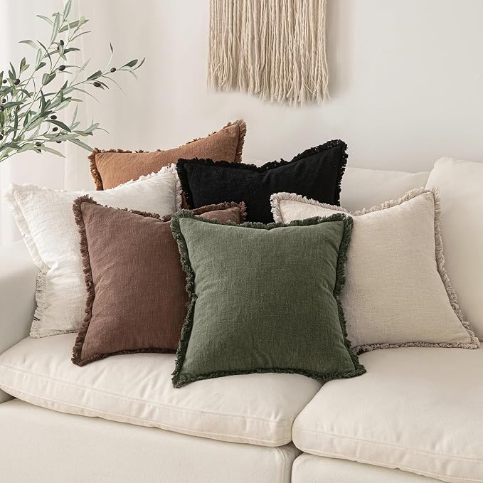 MIULEE Boho Linen Fringe Decorative Lumbar Throw Pillow Covers Black 12x20 | - Image 6