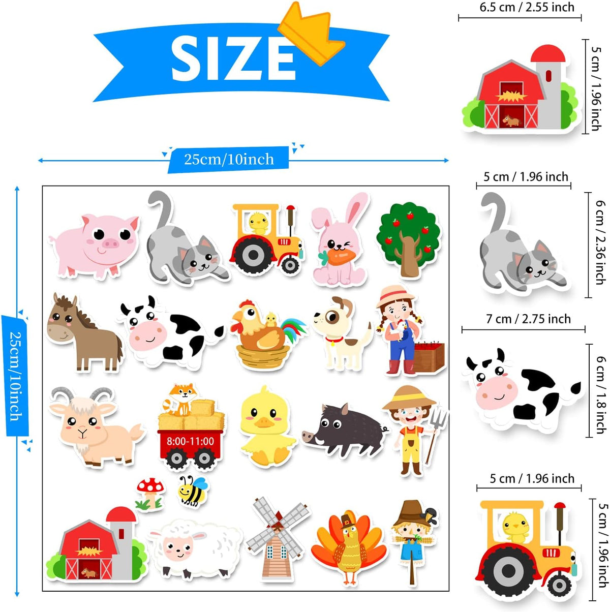 Brand Farm Animal Gel Clings Stickers for Kids, 21PCS Reusable Decals, Wall, Car, Window Decorations, Classroom, Home, Nursery, Party Supplies