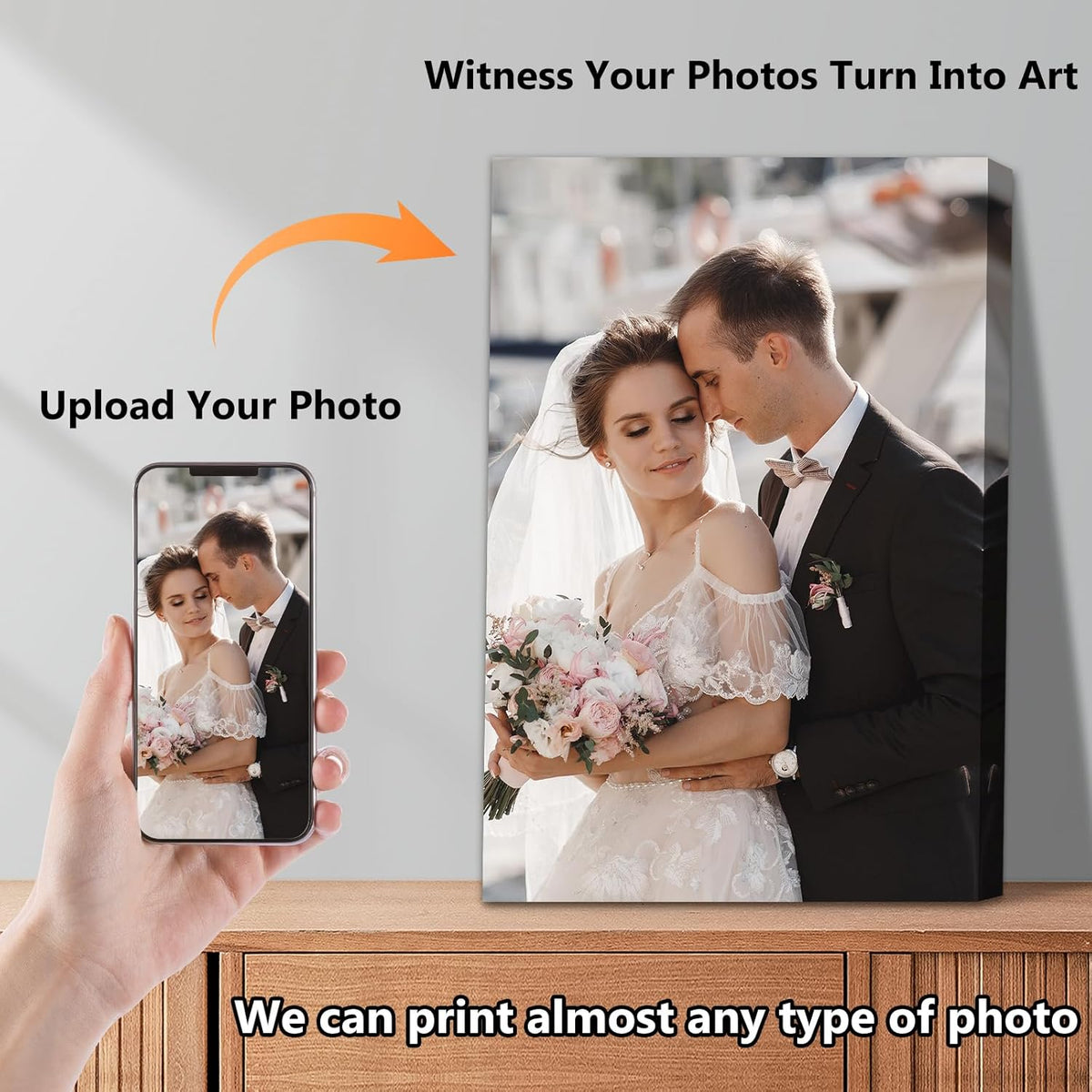 Personalized Custom Canvas Prints with Your Photos & Text, Customized Picture Print, Transform Own Images Into Framed Wall Art Digitally Printed Photo to Canvas, Keepsakes Gifts for Family 16x8’’