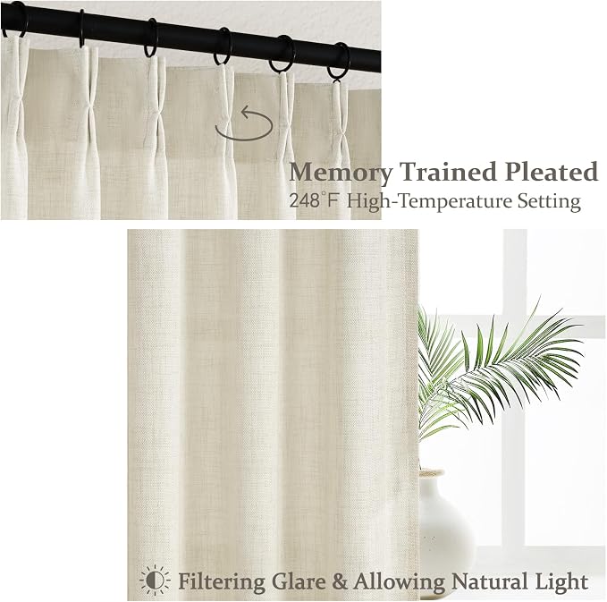 PleatedDrapes 86 Inch Cream Beige Thick Natural Linen Curtains - Image 4
