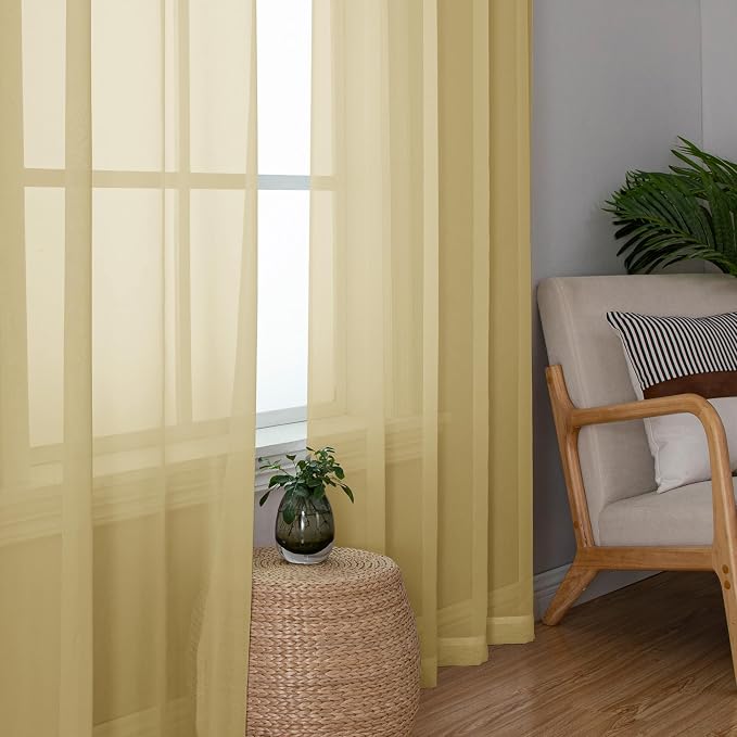 Simplebrand Gold Sheer Curtains 84 Inches Long 2 Panels, Light Filtering Rod - Image 4