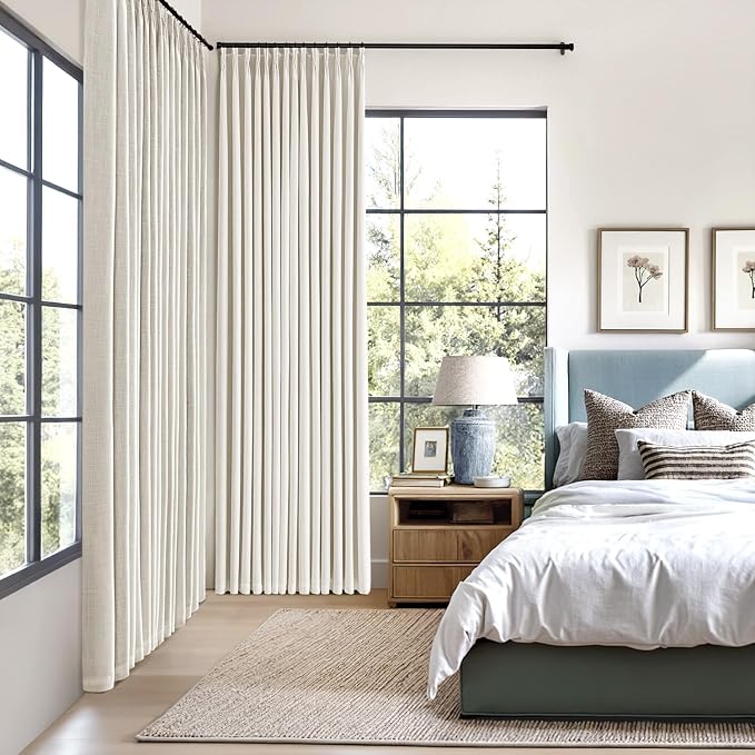 MIULEE Beige White Pinch Pleated 100% Blackout Linen Curtains 40x108 Inches | - Image 2