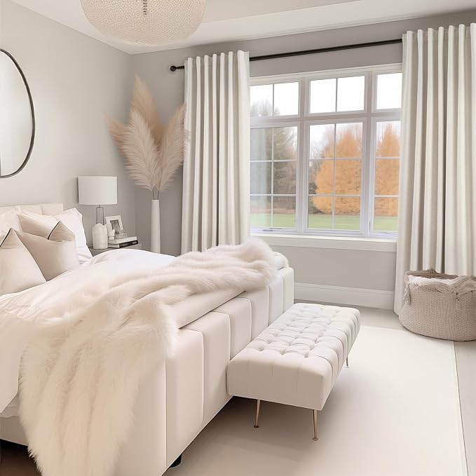 Topfinel Linen Blackout Curtains 96 Inch Long, Boho Farmhouse Ivory Birch Viral - Image 7