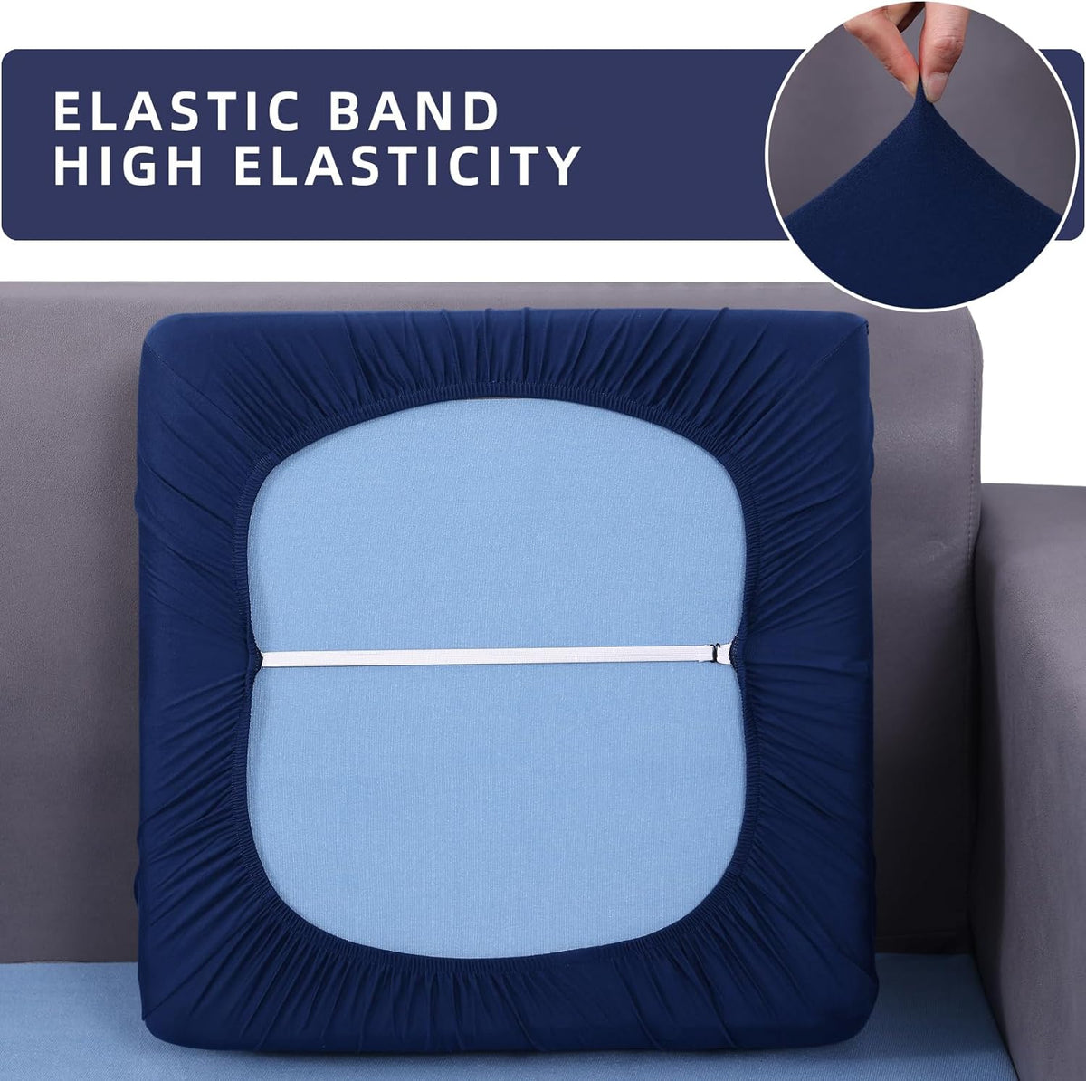 hyha Waterproof Couch Cushion Covers, Stretch Sofa Couch Seat Slipcover for Dog Washable, Non-Slip Waterproof Outdoor Cushion Covers for Patio Furniture Replacement (3 Pieces, Navy)