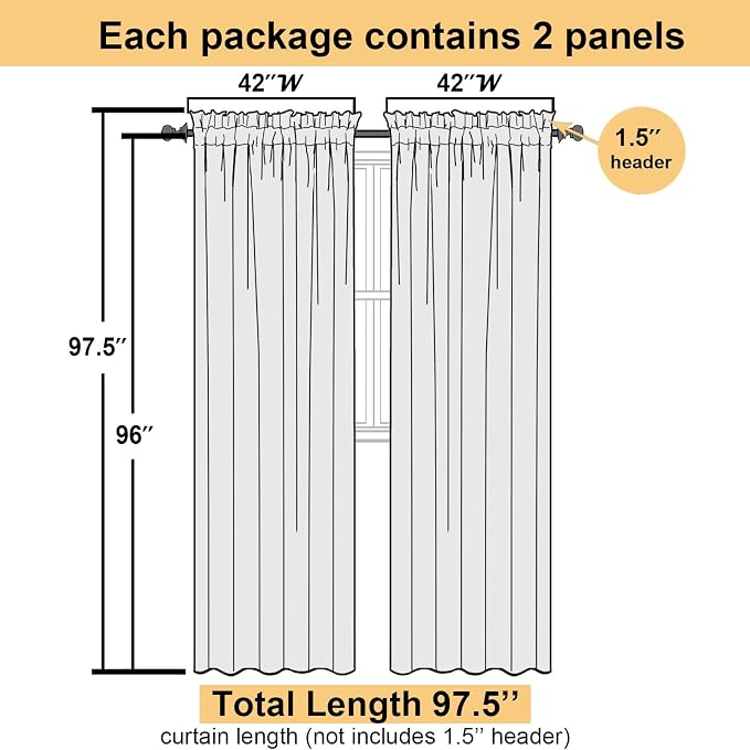 Orange Sheer Curtains 96 Inches Long 2 Panels, Light Filtering Voile Airy - Image 3