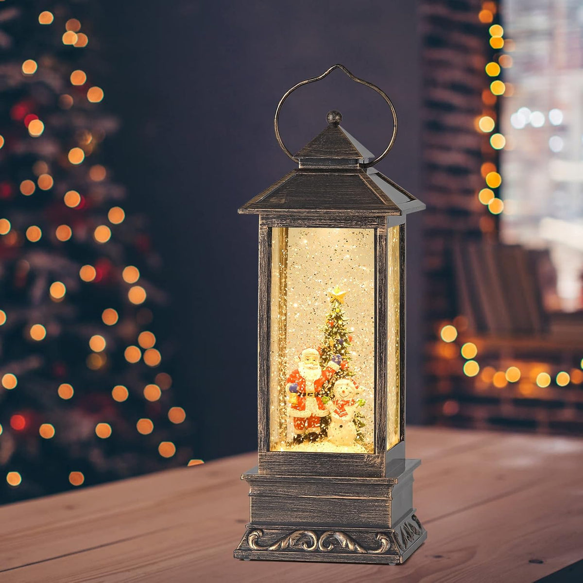Snow Globe, Christmas Snow Globes with Swirling Glitter, USB Powered or Battery Operated Christmas Lantern for Christmas Thanksgiving Party Home Decorations (Christmas Tree, Santa Claus and Snowman)
