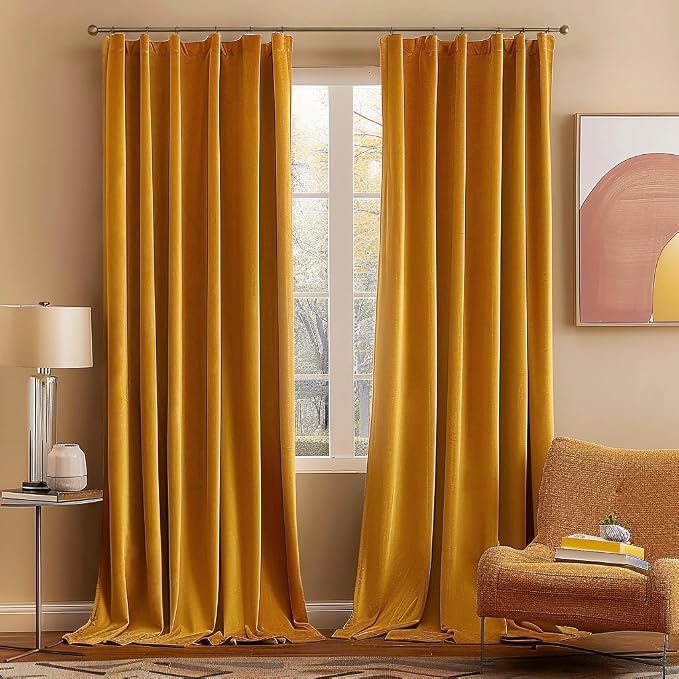 MIULEE Velvet Blackout Curtains 52x84 inches 2 Panels Mustard Yellow | Luxury by MIULEE