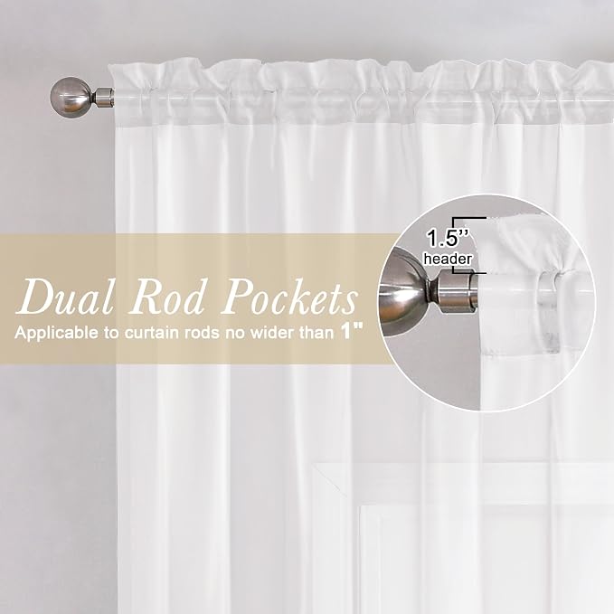 White Sheer Curtains 78 Inches Long 2 Pcs, Elegant Window Treatments Light - Image 3