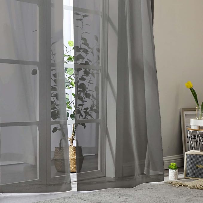 Grey Sheer Curtain for Bedroom Living Room 78 Inches Long 2 Panels Set - Image 9